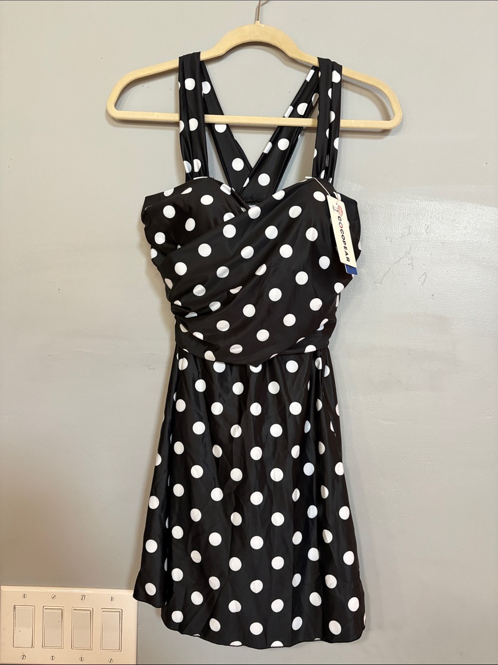 CoCoPear XL Black White Polka Dot Swim Dress One Piece Swimsuit NWT